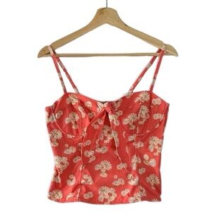 Ever New 100% Cotton Salmon w/ Cream Floral Print Spaghetti Strap Bustier Top